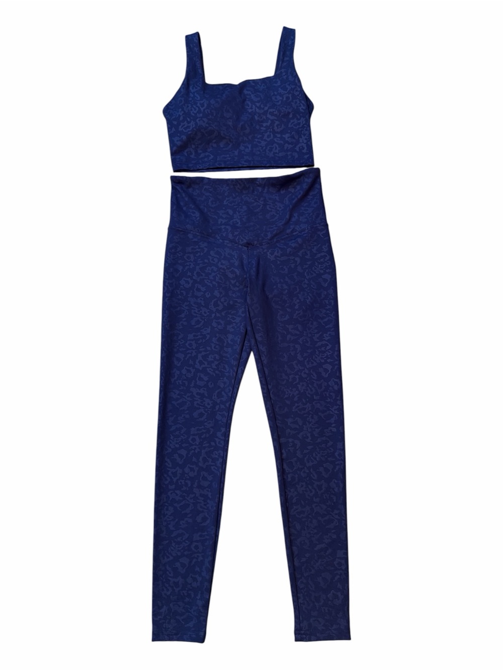 Marika Matching Workout Set - Tonal Blue Cheetah Crop Bra Top & Leggings Set